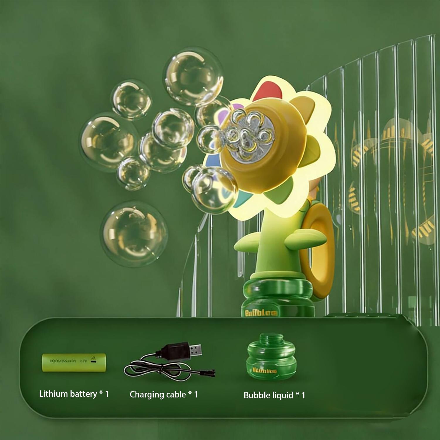 Seven Color Flower Bubble Machine, Electric Automatic Handheld Light Swinging Bubble Blower, Sunflower Bubble Maker, Includes 80ML Bubble Solution