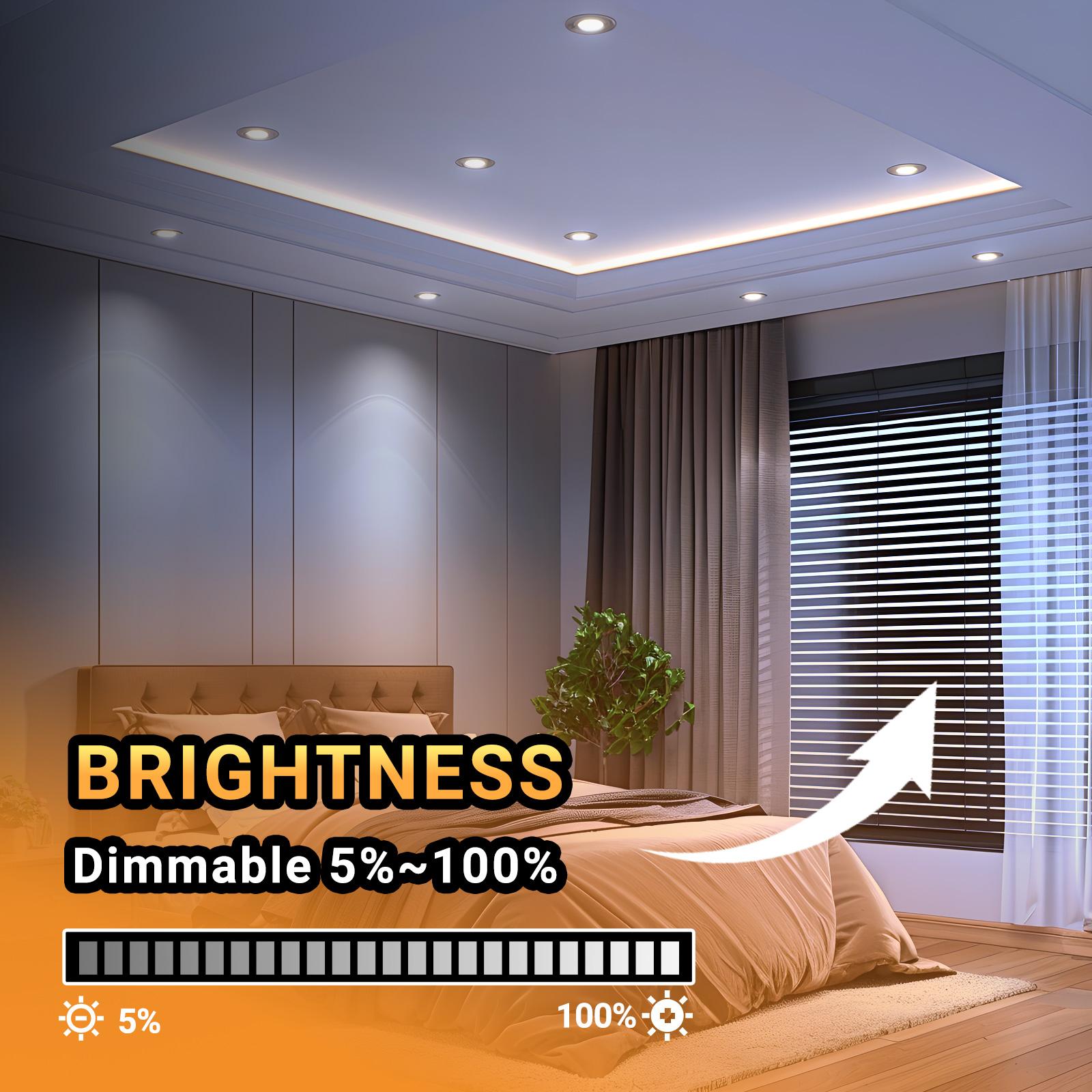 DAYBETTER 6 Inch 5 CCT Led Recessed Ceiling Light With Junction Box, 2700k/ 3000k/ 3500k/ 4000k/ 5000k, 1050lm, 12w Equivalent To 110w, High Brightness Dimmable Pot Light Downlight, Energy Star.