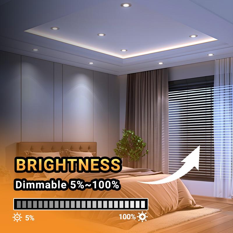 DAYBETTER 6 Inch 5 CCT Led Recessed Ceiling Light With Junction Box, 2700k/ 3000k/ 3500k/ 4000k/ 5000k, 1050lm, 12w Equivalent To 110w, High Brightness Dimmable Pot Light Downlight, Energy Star.