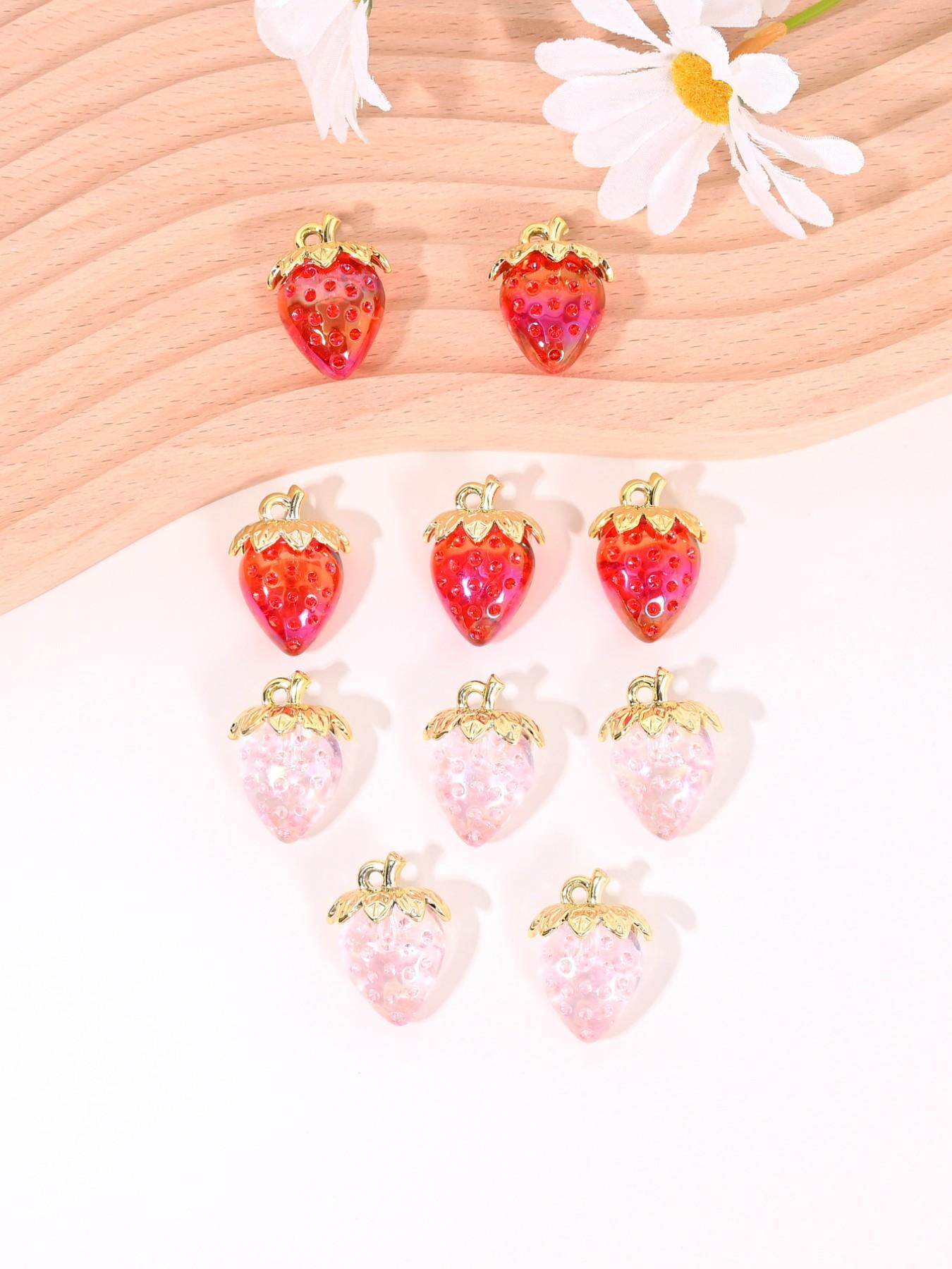 5 Cute 3D Strawberry Pendants for DIY Jewelry Making, Perfect for Earrings, Necklaces, Bracelets, Keychains, Daily Accessories