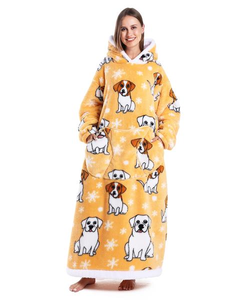 Women's Skull Print Bathrobe, Thick Casual Loungewear with Pockets, Halloween Theme, Fall & Winter, Loose-Fit TV Blanket, Flannel Cozy Blanket