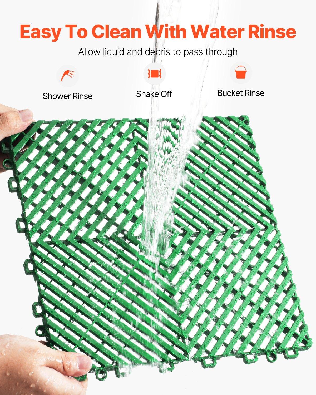 VEVOR Interlocking Drainage Mat, 50 Pcs Modular Interlocking Cushion, 12" x 12" Splicing Drainage Mats, Non-Slip Green PP Drainage Floor Tile and Shower Mat, for Garage, Garden, Kitchen & Outdoor