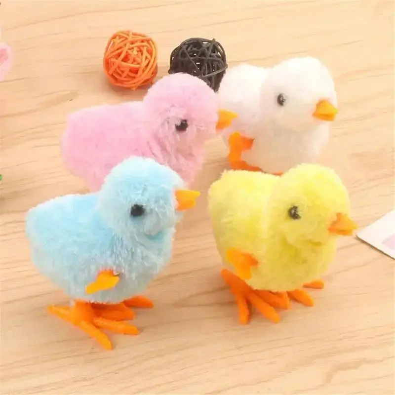 5pcs Wind-Up Jumping Chicken Stuffed Toys, Novelty Plush Fabric Chicken Themed Gifts, Easter Gag Favors Supplies Props for Baby+Kids, Boys/Girls, Toy Kids Toys
