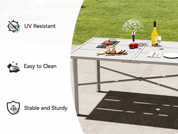 Yitahome 59" Rectangular Outdoor Patio Dining Table for 6-Person, Outdoor Patio Dining Table with 2" Umbrella Hole and Sturdy Iron Frame Perfect for Lawn Backyard Garden Yitahome 59" Rectangular Outdoor Patio Dining Table for 6-Person, Outdoor Patio Dining Table with 2" Umbrella Hole and Sturdy Iron Frame Perfect for Lawn Backyard Garden