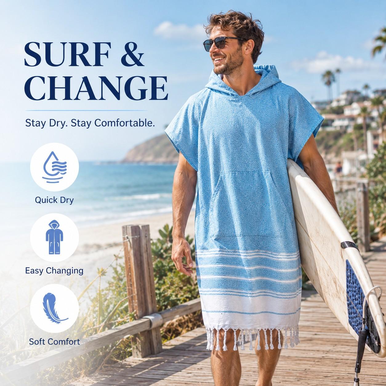 Wearable Beach Towel with Hood, Soft Absorbent Quick-Dry Decorative Towel, Pocket Fringe Design, Ideal for Beach, Pool, Surfing, Travel, Quick Drying Towels