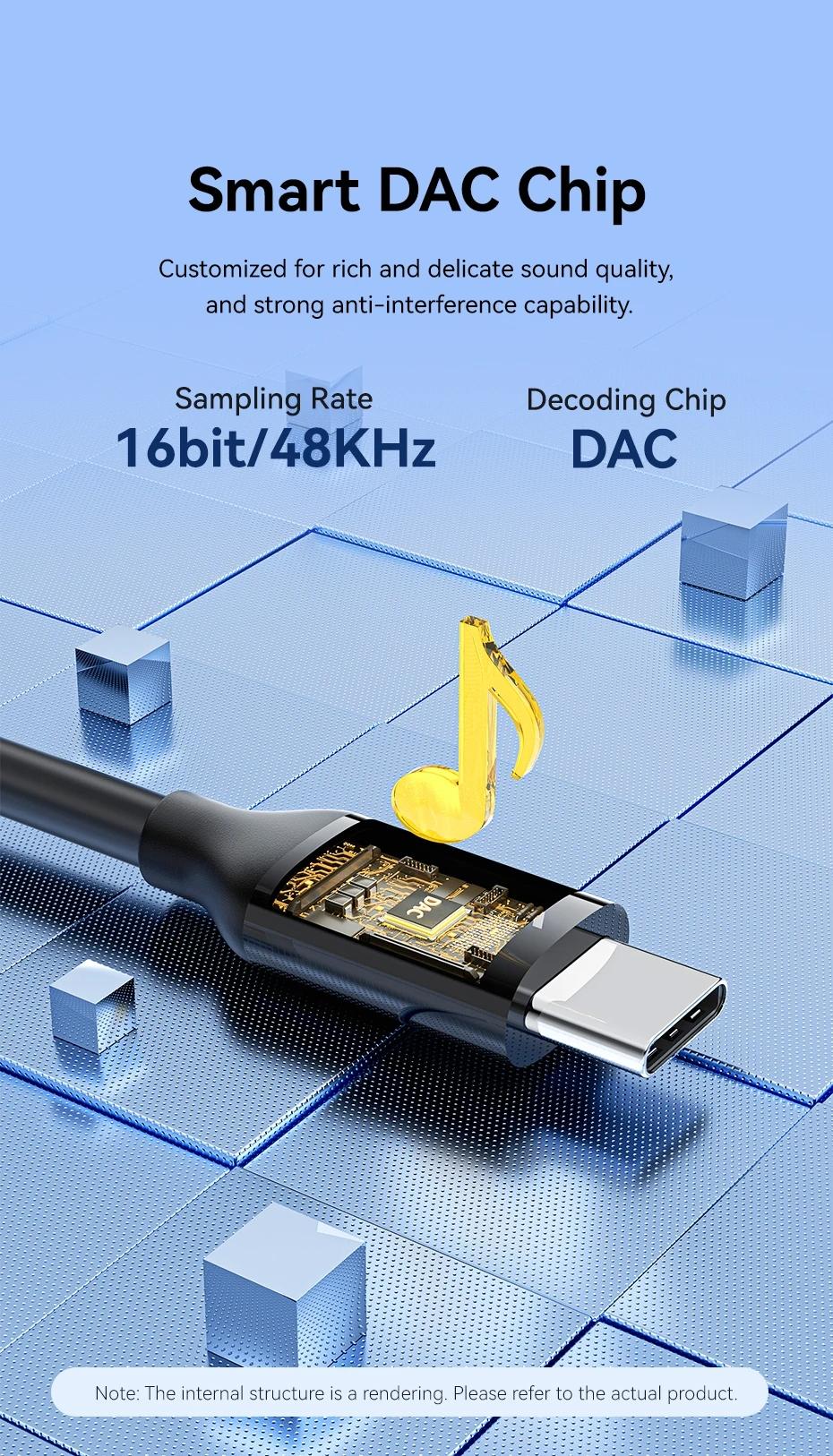 Vention USB-C Male to 3.5mm Male Jack Headphone Adapter Audio Cable with DAC Adapter Aux Audio All Earphone HiFi Splitter Cable 1m 1.5m