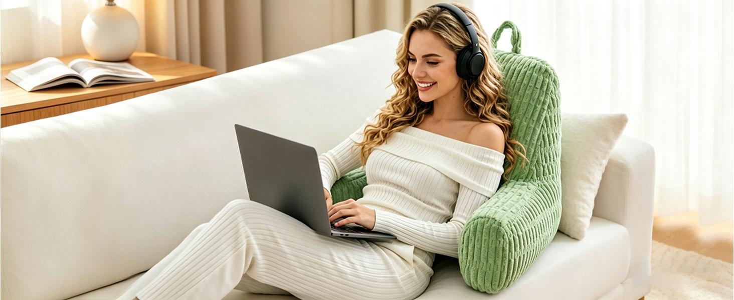 Reading Pillow for Bed, Back Rest Bed Pillow for Sitting Up(Green,Standard)| Back Pillows for Bed Sitting Up with a Cylindrical Pillow and Lumbar Pillow, Sitting Pillow for Bed Chair Pillow,18in