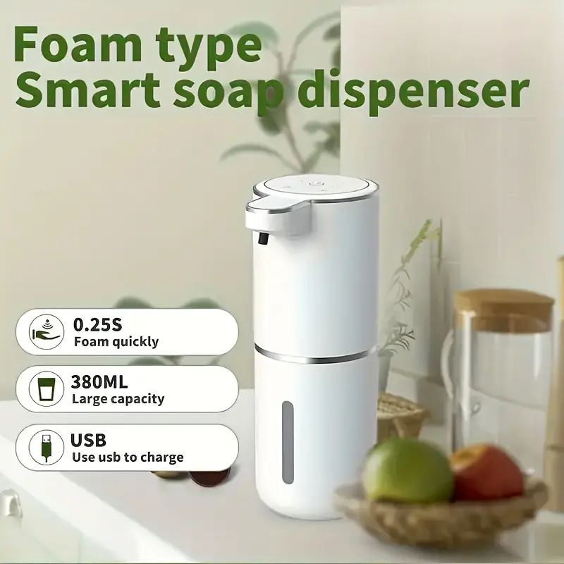 Touchless Foam Soap Dispenser - 13.53oz Automatic Soap Dispenser, USB Rechargeable, Wall-Mounted with 4 Adjustable Foam Levels for Kitchen And Bathroom Use