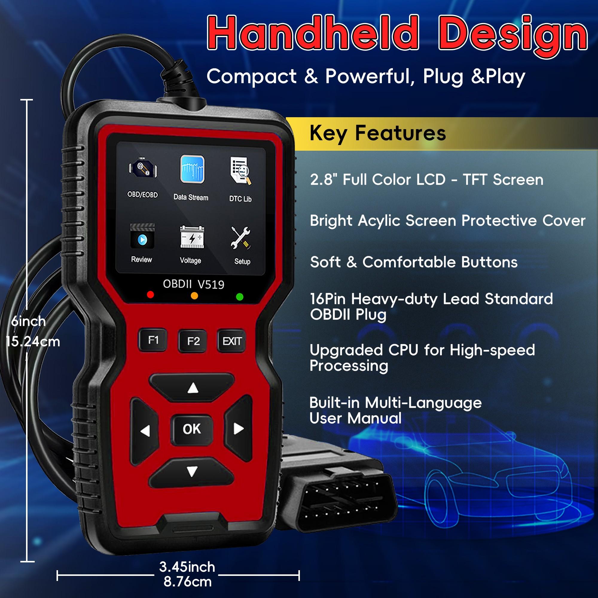 Car Obd2 Scanner Diagnostic Tool, Engine Code Reader, Reset Mode 6 & 8, I/m Ready, Light Duty Car Diagnostic Scan Tool