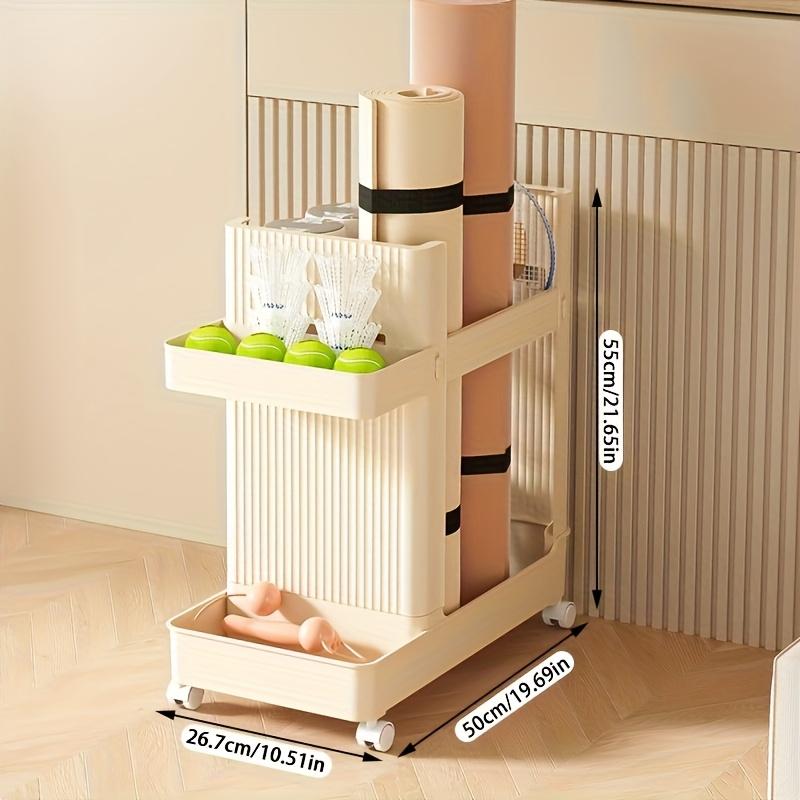 Space-Saving Vertical Fitness Storage Rack, Multi-Functional Organizer for Yoga Mats, Badminton Rackets & Table Tennis Rackets, Plastic Material