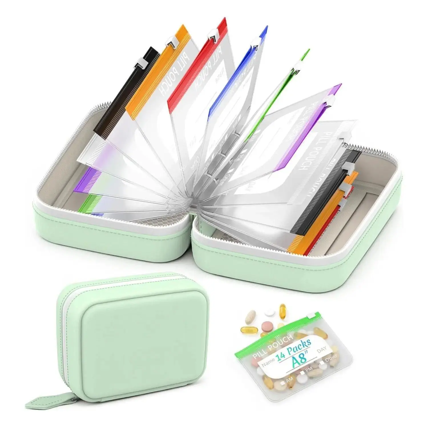 A8 Waterproof Pill Pouch Set, Large Weekly Pill Organizer with 14 Color-Coded Medicine Pouches, Reusable Travel Medicine Organizer, Zippered Pill Storage for Fish Oils, Vitamins, dealsforyou, summerwins
