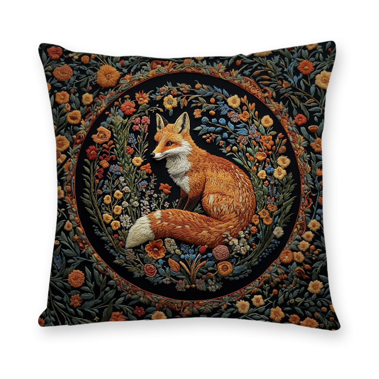 1pc Retro Floral and Fox Decorative Throw Cushion Cover, Zippered closure, Machine washable, Suitable for living room, bedroom, sofa, car decoration, seat cushion cover (only includes the cover, not including the pillow core).