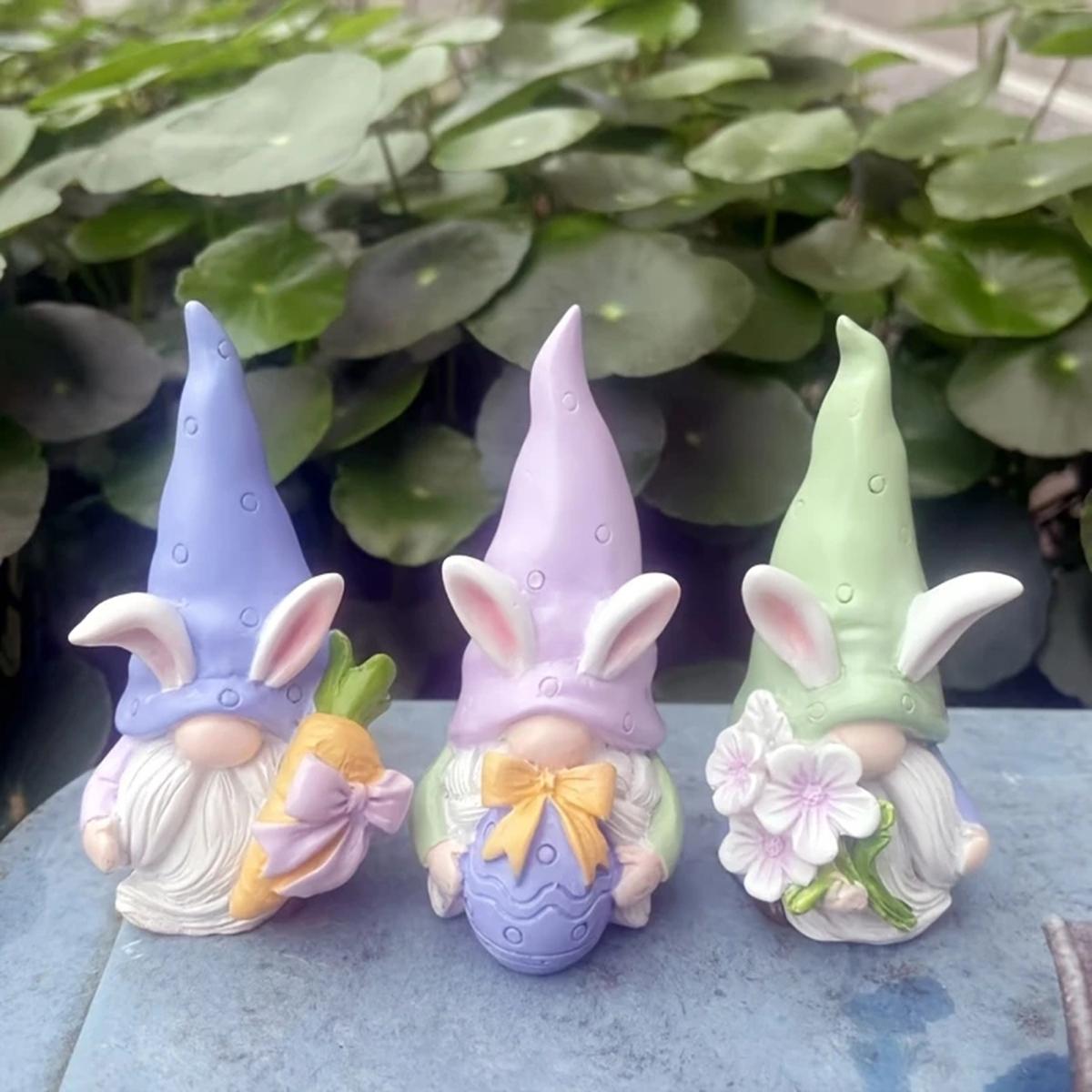 Resin Rabbit Dwarf Statue Set, Garden Gnome Statue, Indoor & Outdoor Decor, Perfect for Home Garden Wedding Easter Gift, No Power Needed, Party Decoration Props, Figurines