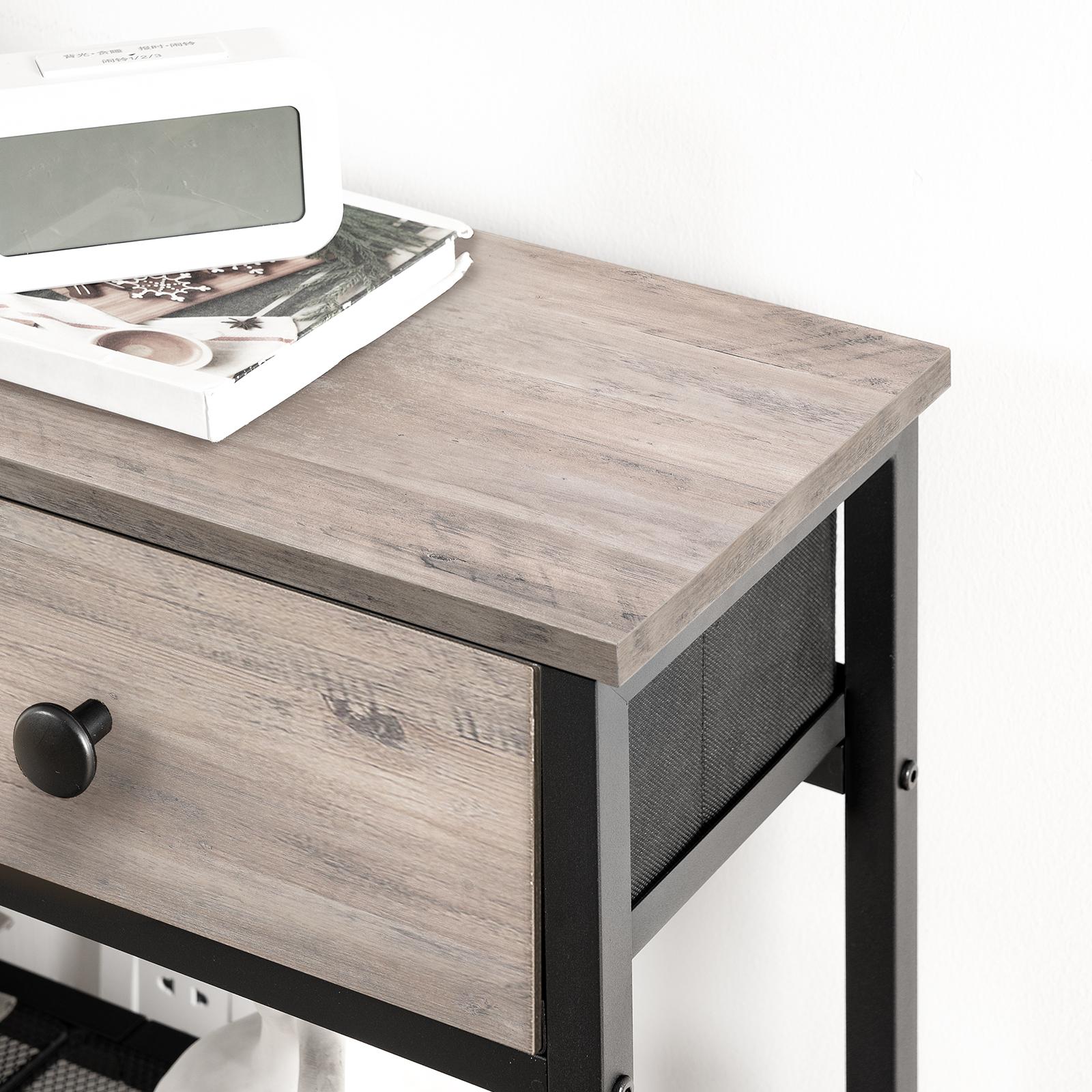 HOOBRO 29.5" Narrow Console Table with 2 Fabric Drawers, Modern 3-Tier Storage Shelves, Organizing Side Table, for Hallway, Grey & Black - Furniture