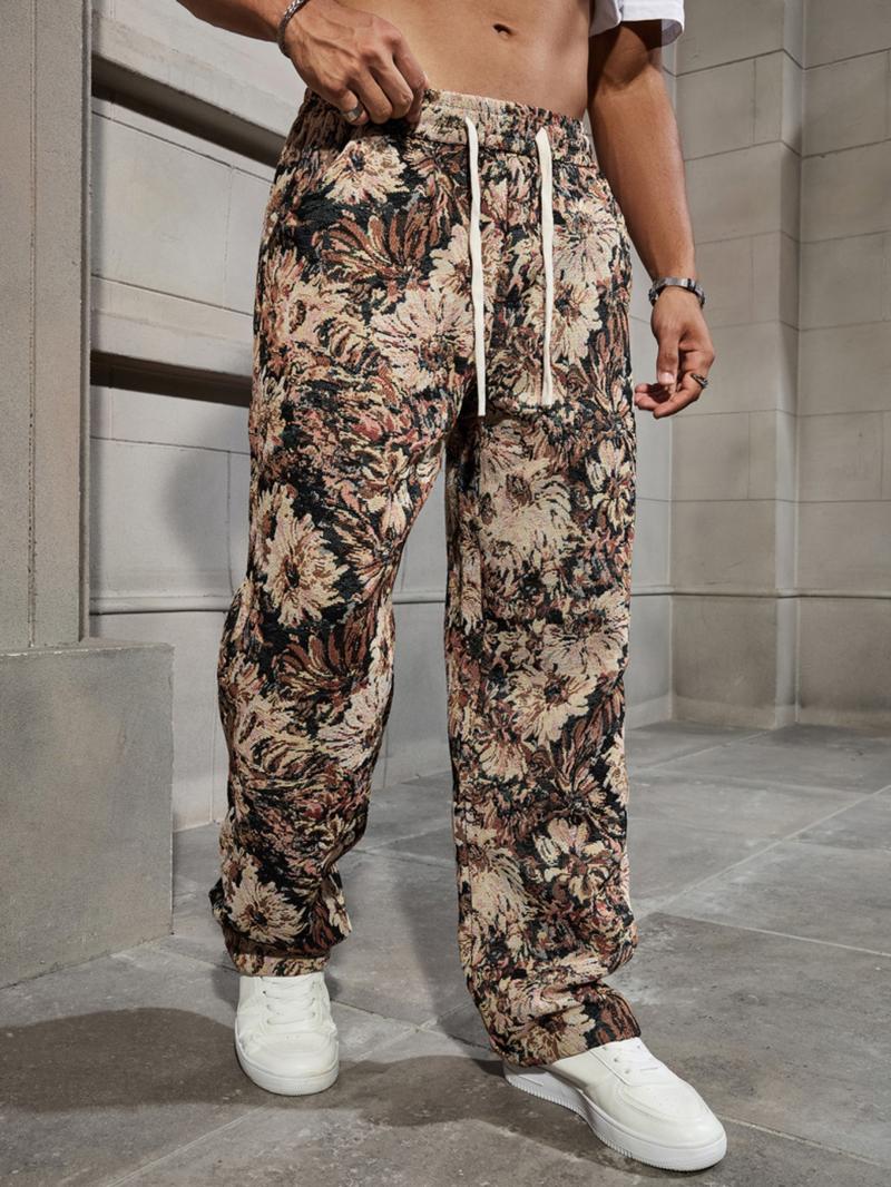 Men's Floral Print Woven Pants, Regular Fit Casual Comfy Trousers for Spring & Fall, Fashion Men's Bottoms for Daily Wear