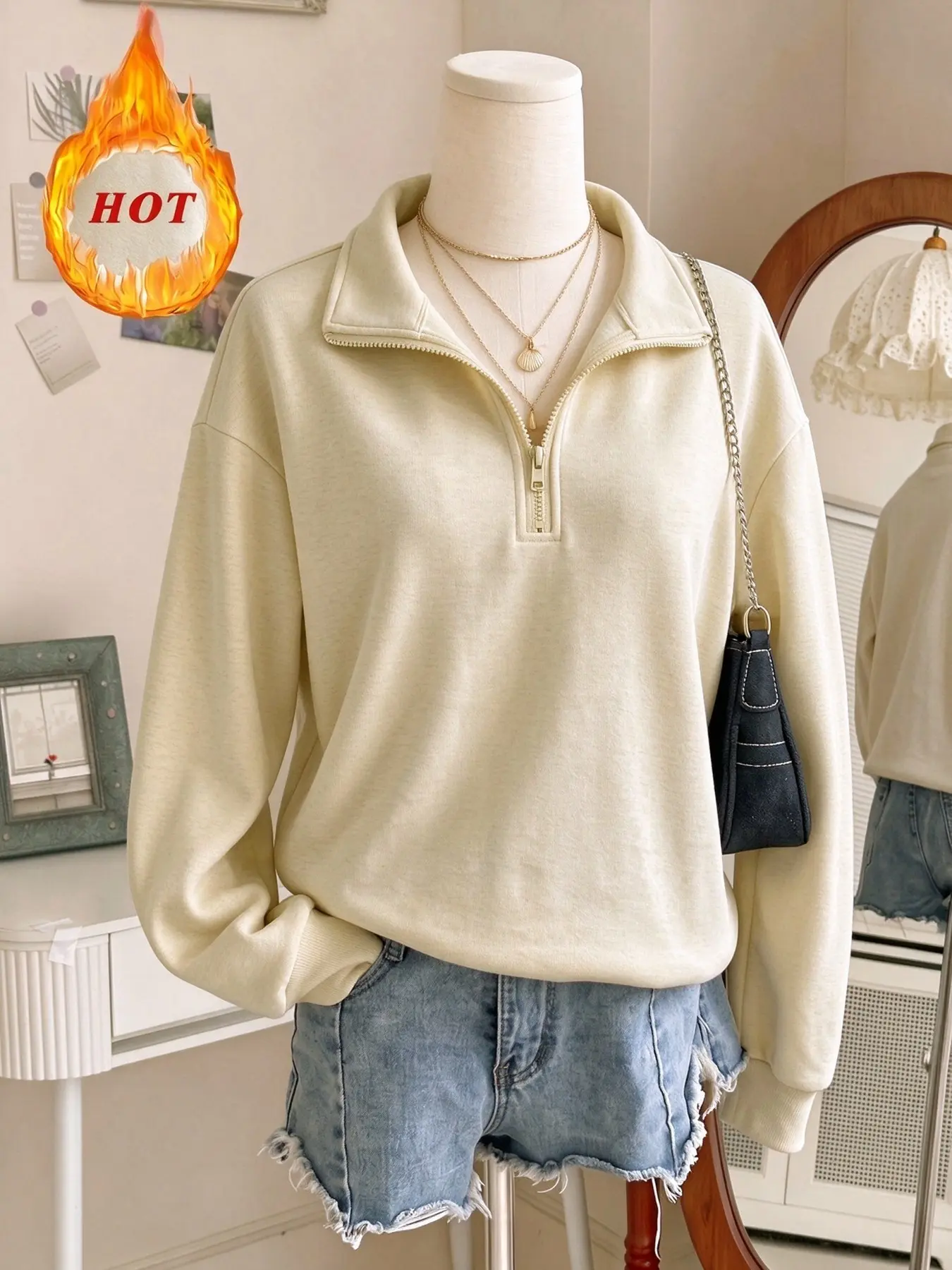 Women Quarter Zip Pullover Sweatshirt,Loose Drop Shoulder Fit,Casual Versatile Long Sleeve Top,Multiple Colors For Daily Outfits#QuarterZipSweatshirt #WomensSweatshirt #CasualOOTD