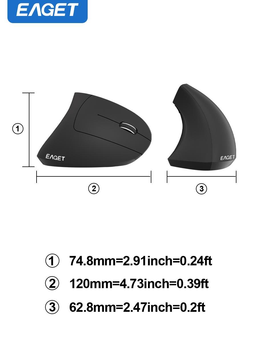 EAGET Wireless Ergonomic Performance Mouse, Vertical Mouse,Optical Office Mouse, Right Hand Mouse,Gaming Mouse for Computer Laptop(Black)