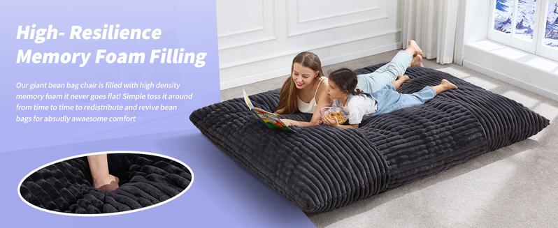 【Hobestluk】3 in 1 Giant Bean Bag Chairs Convertible Bean Bag Floor Cushion with Machine Washable Cover, Beanbag Chairs for Adult - 56"D x 76"W x 7"H,fathersdaygifts