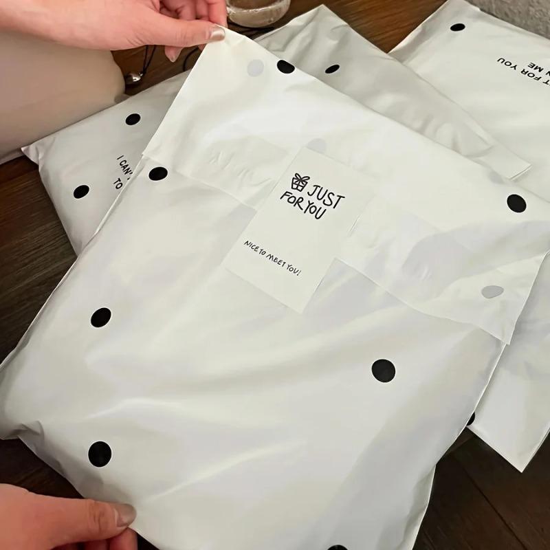 10pcs Beige Polka Dot Express Delivery Bags, Gift and Clothing Packaging Bags, Waterproof Plastic Storage Bags - Office