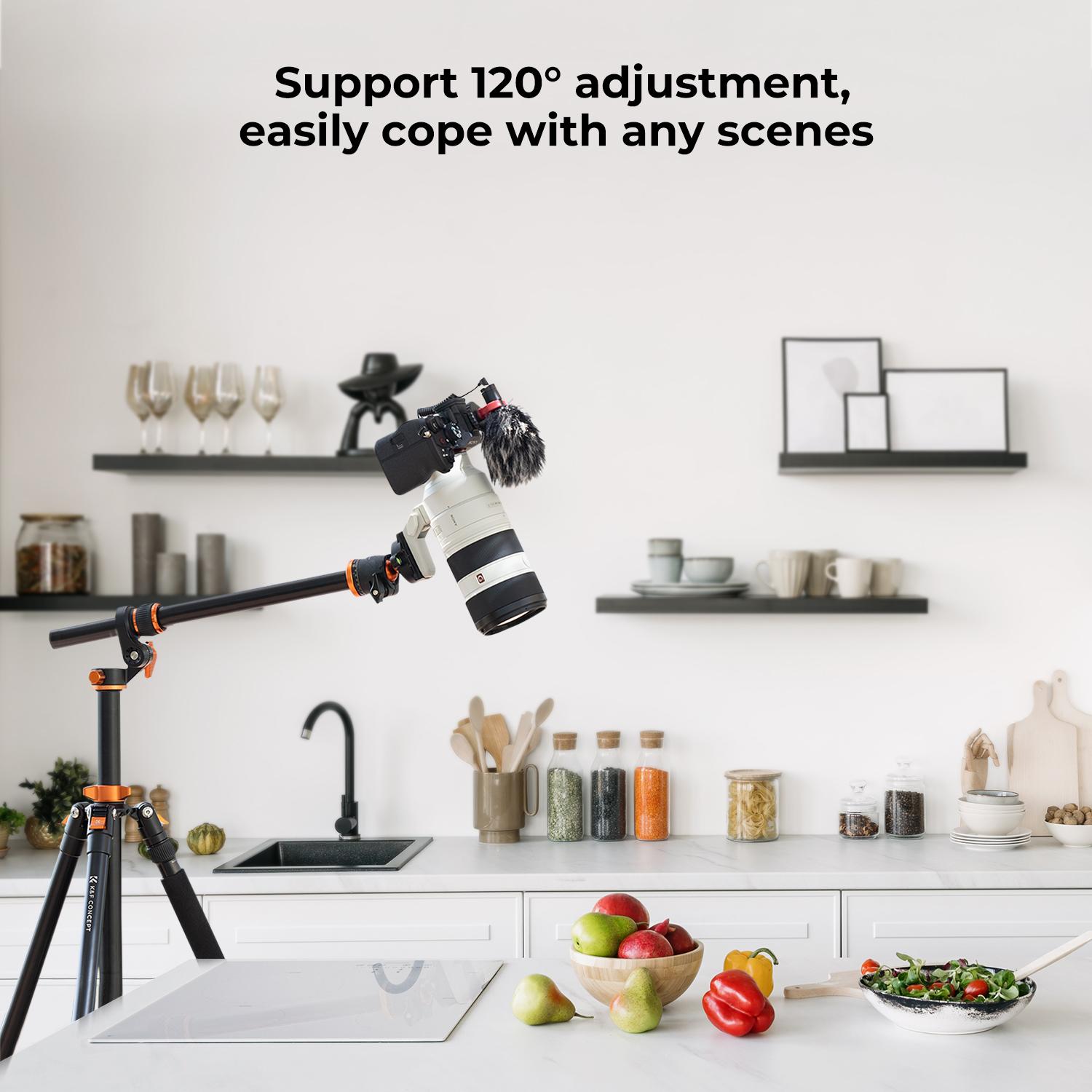 【K&F CONCEPT】 90 inch/230cm Ultra High Camera Tripod,Horizontal Overhead Shooting Travel Tripods with Metal Ball Head 10KG Load Capacity,Detachable Monopod, for Indoor and Outdoor Use T254A7+BH-28L