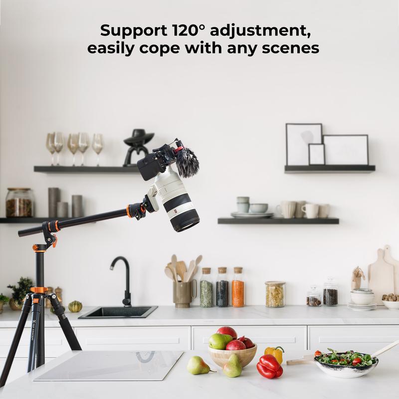 【K&F CONCEPT】 90 inch/230cm Ultra High Camera Tripod,Horizontal Overhead Shooting Travel Tripods with Metal Ball Head 10KG Load Capacity,Detachable Monopod, for Indoor and Outdoor Use T254A7+BH-28L