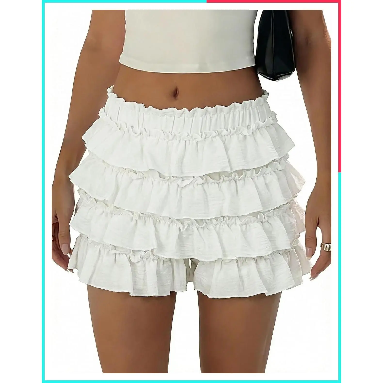 Women's Y2K Ruffle Puffy Mini Bloomers Shorts with Layered Hem, Ruffled Elastic Waistband, Breathable Moisture-Wicking Fabric, Full Coverage for Daily Casual Wear