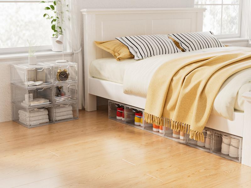 DELAMU Stackable Shoe Storage Box with Magnetic Door | Clear Dustproof Organizer for Dorm, Apartment & Bedroom | Space Saving Sneaker Display Cabinet |  Organiser box Racks shoe organizer bathroom organizer shoe cabinet storage hat organizer