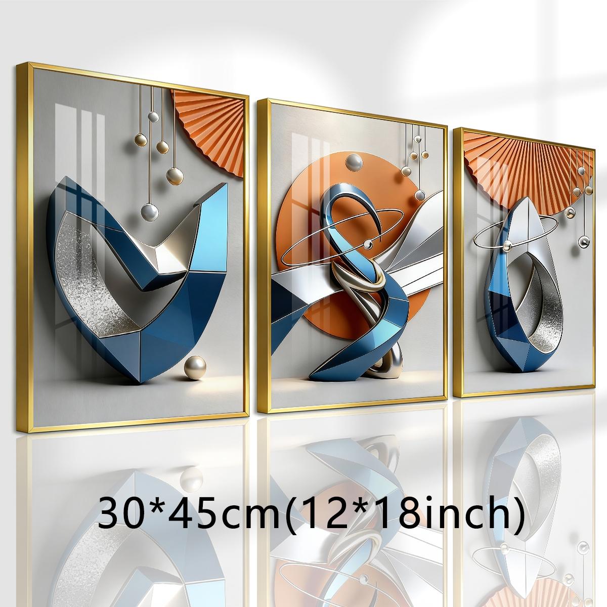 3 Counts Aluminum Alloy Framed Painting, Modern Geometric Abstract Metal Art Pictures, Home Decoration For Living Room, Bedroom, Office, Restaurant, Hallway Wall Decor, Odorless Print Artwork, Luxury Perfect Gift For Friends And Family