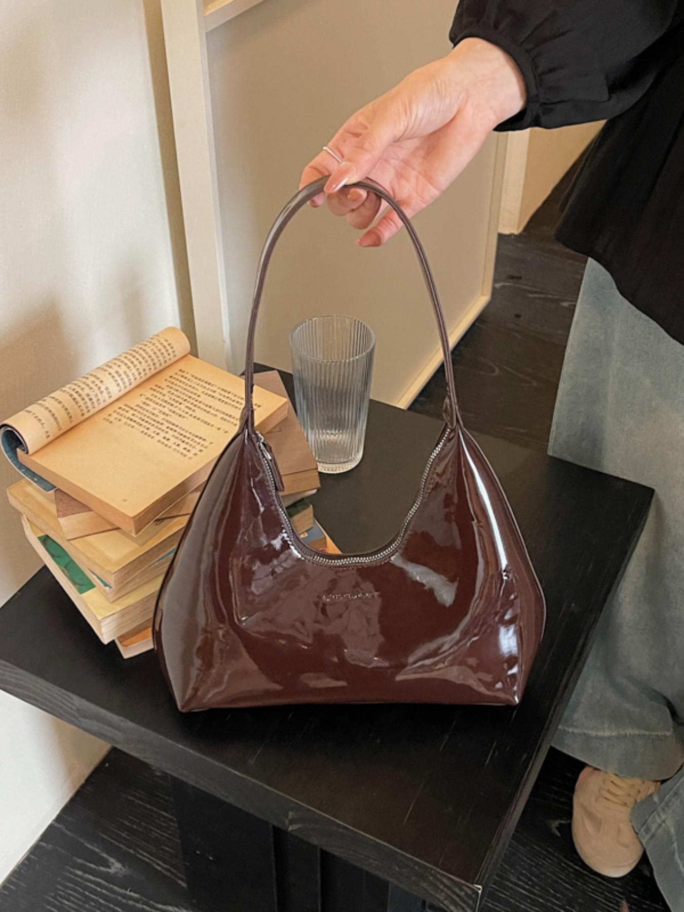 2026 New Fashionable Single Shoulder Bag, Chic Solid Color Retro Glossy Small Square Underarm Bag, Ideal for Commute, Travel, Parties, Shopping, Fashionable Bags