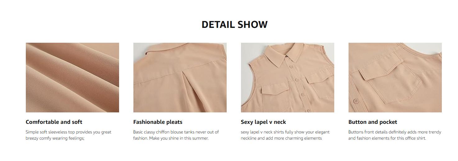 Goranbon Women's Solid Lapel Sleeveless Tank Tops Summer Button Down Shirts Office Ladies Shirts