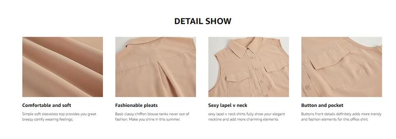 Goranbon Women's Solid Lapel Sleeveless Tank Tops Summer Button Down Shirts Office Ladies Shirts