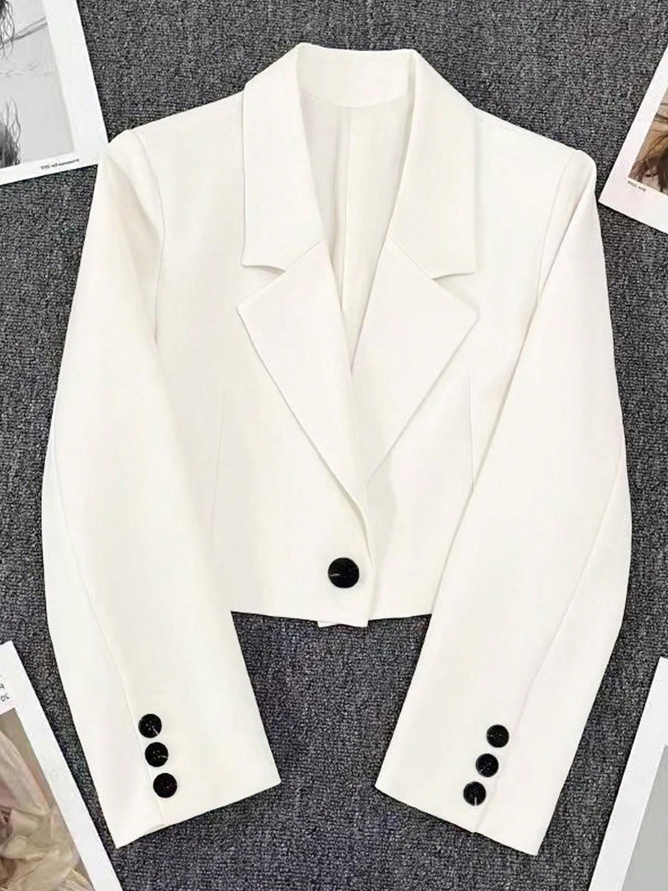 Classic Short Women's Blazer, Simple Single Button Design, Loose Fit, Long Sleeve, All Seasons, Versatile Office & Casual Wear
