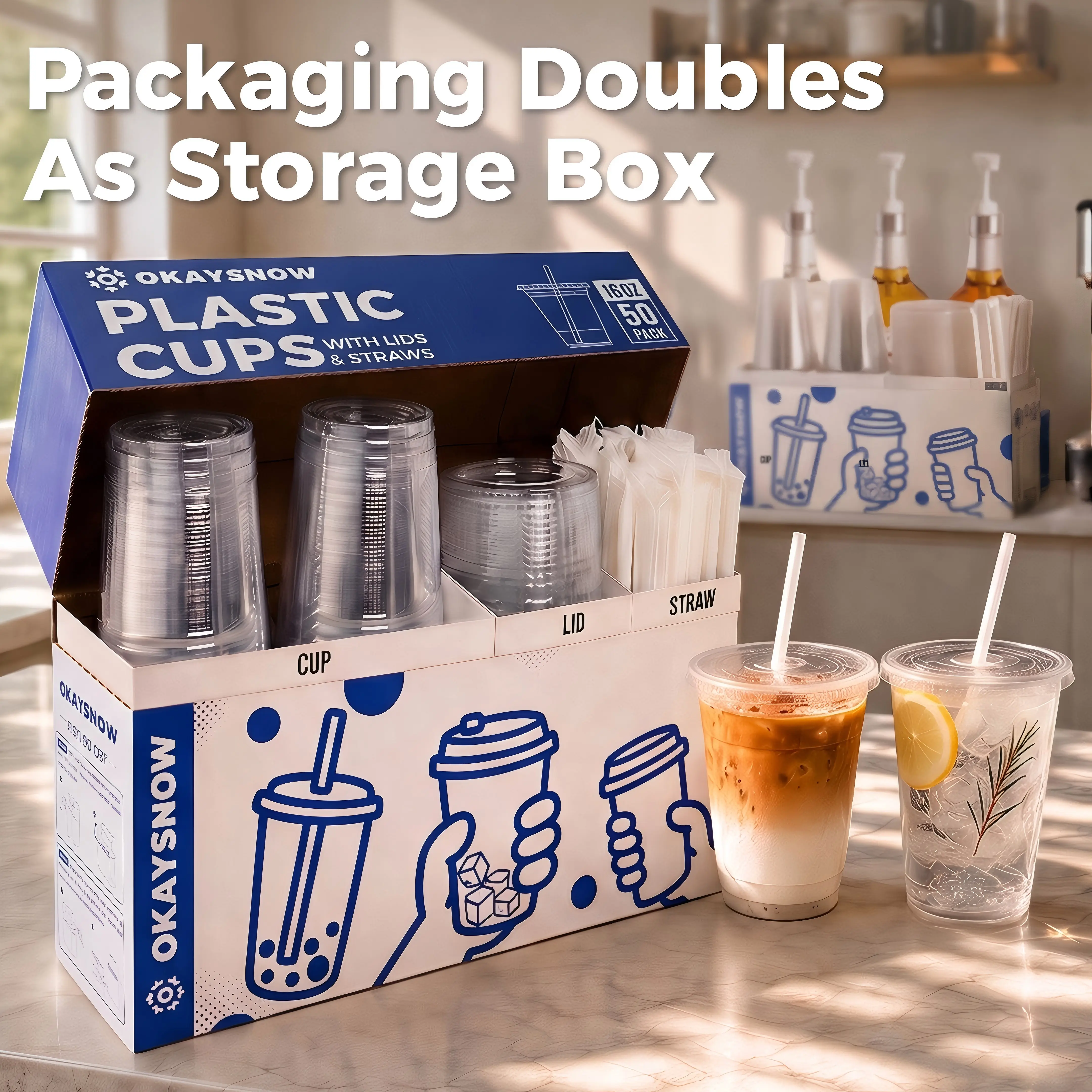 To-Go Plastic Cups with Lids & Straws, 50/100 Pack 12-24Oz for Iced Coffee, Smoothies & Drinks, Party & Coffee Bar Essential