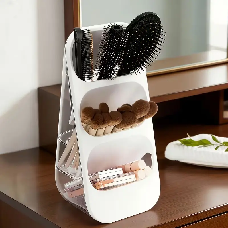 Desktop Cosmetics Organizer Box, Large Capacity Makeup Brush Holder, Ideal for Vanity, Bathroom, Bedroom, Office Desk, Easy Storage for Skincare Tools