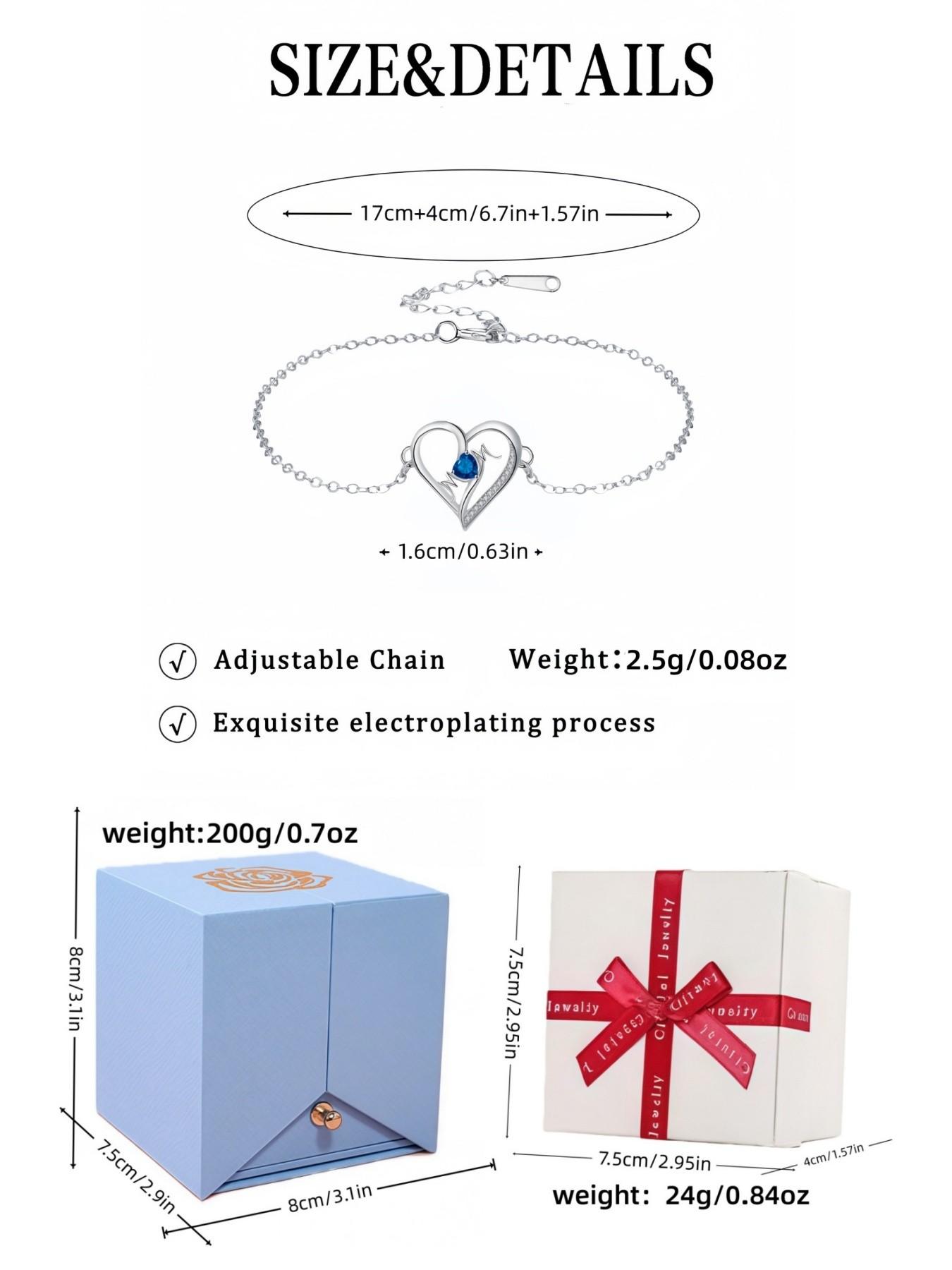 MOM Heartbeat · Blue Glow Simple luxury high-end heart-shaped MOM bracelet, elegant and warm.Paired with a surprise double-door preserved rose jewelry gift box.Ideal gift for birthdays, Mother’s Day and Valentine’s Day.