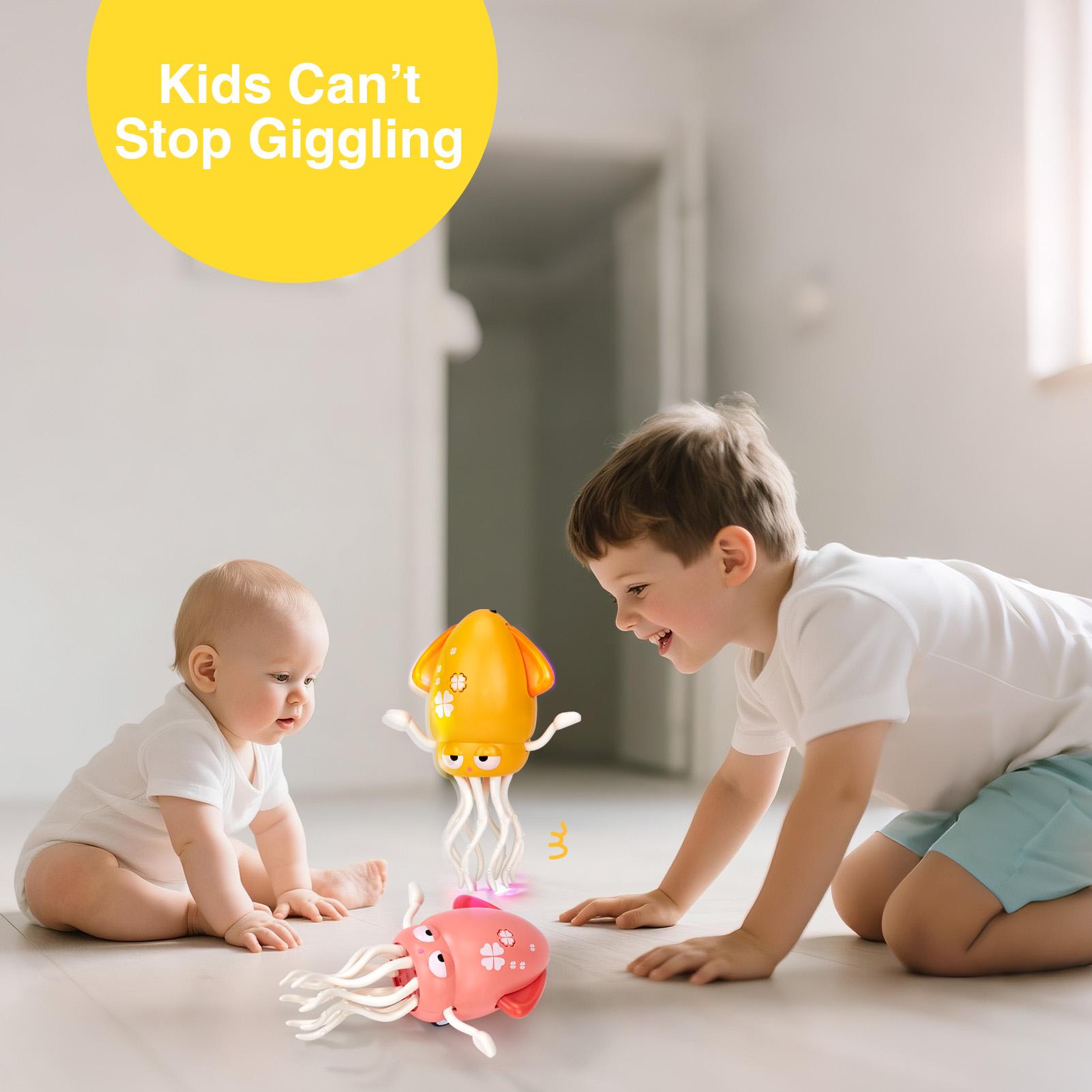 hahaland Dancing Squid Toy Baby Tummy Time Play Crawling Moving Rechargeable Wiggling Musical Funny Baby Girl Boy Birthday Dancing Octopus Baby Toy for 0-3-6-12 Monthes Baby Shower Gifts Toddler Toy Valentine's Day Easter Birthday Gift