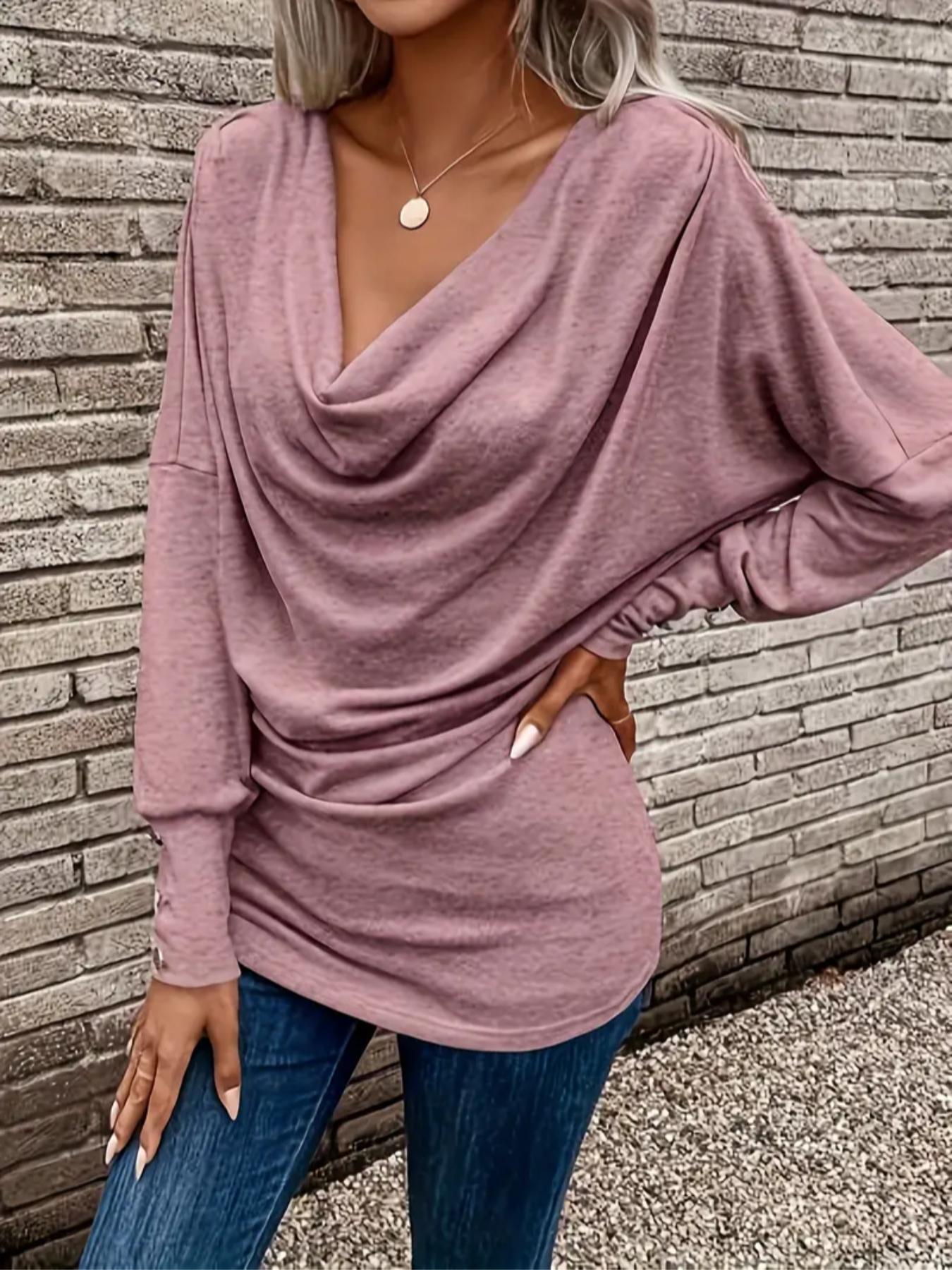Women's Casual Ruched Long Sleeve T-Shirt, New European-Style Top in Comfortable Stretch Fabric, Perfect for Fall & Winter
