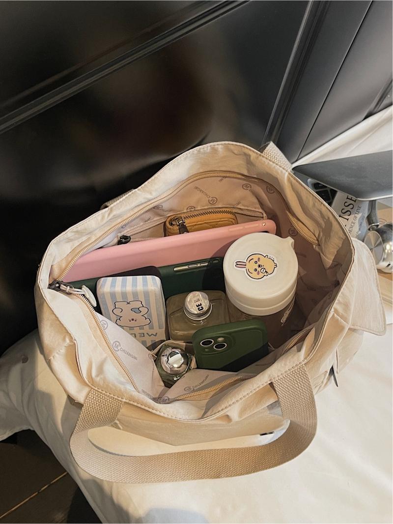 Japanese-style casual large-capacity canvas bag, student laptop bag, simple and lightweight shoulder/handbag/tote bag, zip closure. Suitable for work, school, commuting, shopping, Commuter tote bag, Canvas tote bags