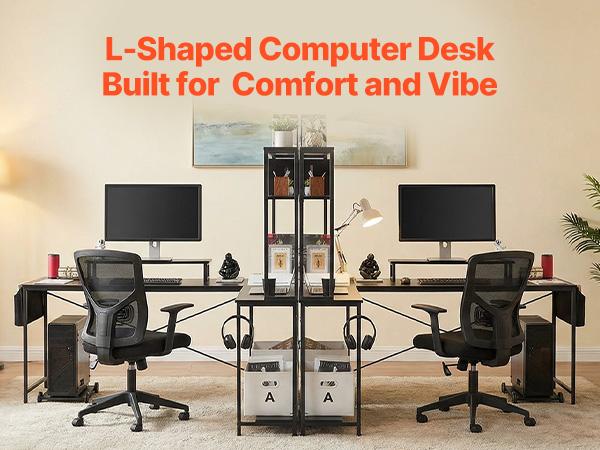 VEVOR L-Shaped Computer Desk, 67-inch Reversible Corner Gaming Desk with Monitor Stand Movable CPU Stand, Modern Stylish PC Table Sturdy Work Workstation for Home Office - Easy to Assembly