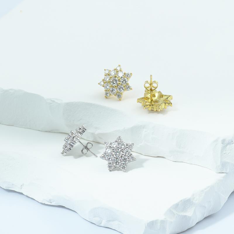 Delzzad Dazzling Star Cluster Earrings Round Synthetic Moissanite S925 Studs Unisex Earrings Birthday Anniversary Gift Mother's Day Christmas Gifts for Men Women