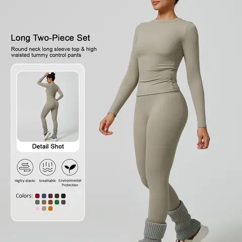 Women's Solid Color Long Sleeve Tee & High Waist Leggings Tracksuit Set, Sporty Comfy Breathable Outfits for Gym Workout Running, Ladies Fall & Winter Sportswear Women Workout Clothes