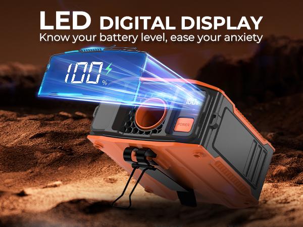 【14500mAh Upgrade】 FrSara Waist Fan built-in Power Bank, Portable Fan, with Metal Clip, High Speed ​​Fan, Cooling Fan that Blows w/ Lanyard, 5-Speed, Light, LED Display, 5 in 1 Outdoor Fan, Desktop Fan, Outdoor Work, Outdoor Sports, Gift for Man