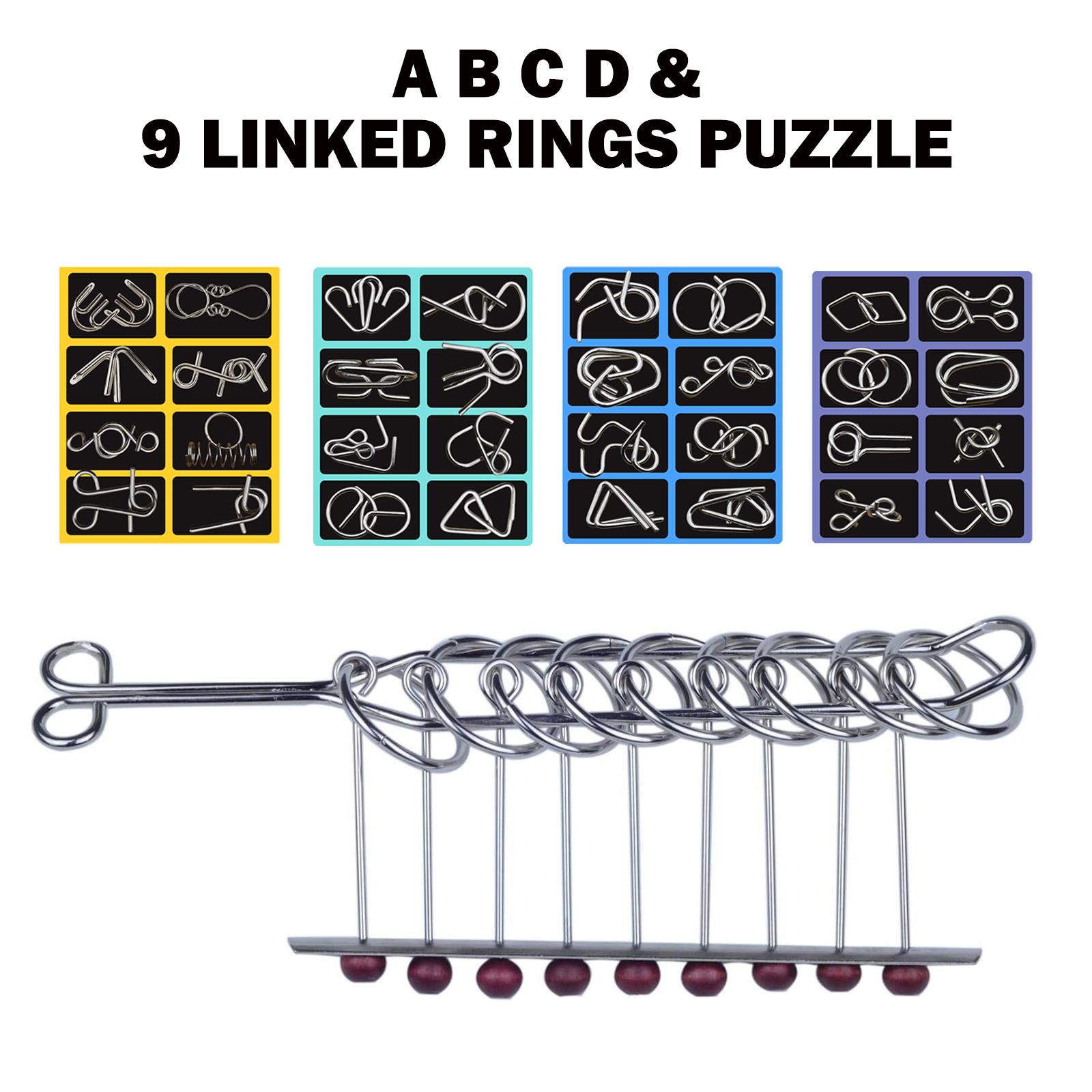 Challenging Brain Puzzle,Physics Mind Metal Puzzles,Metal Brain Teaser Puzzles,9 Linked Rings Metal Puzzle,Ring Toy Set Puzzle Pieces Game Solution Interlock Metal Wire Puzzle Solving.