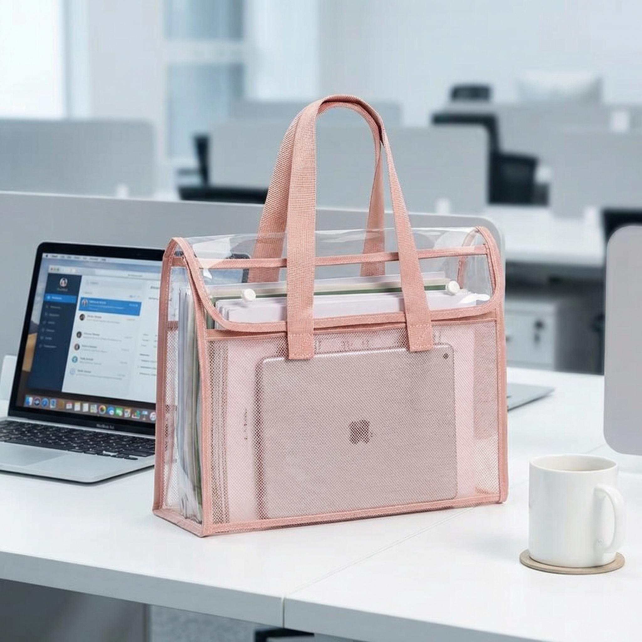 Large Capacity Transparent PP Document Bag - Multi-compartment design, suitable for tablets, A4 papers, and stationery - Durable portable file box, visible content design