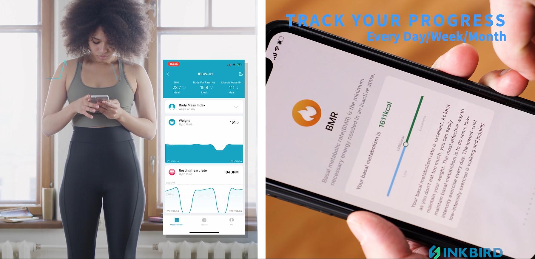 INKBIRD smart scale, digital Bluetooth bathroom scale, with heart rate, BMI, body fat, muscle mass, fat mass, offline data synchronization app INKBIRD smart scale, digital Bluetooth bathroom scale, with heart rate, BMI, body fat, muscle mass, fat mass, offline data synchronization app