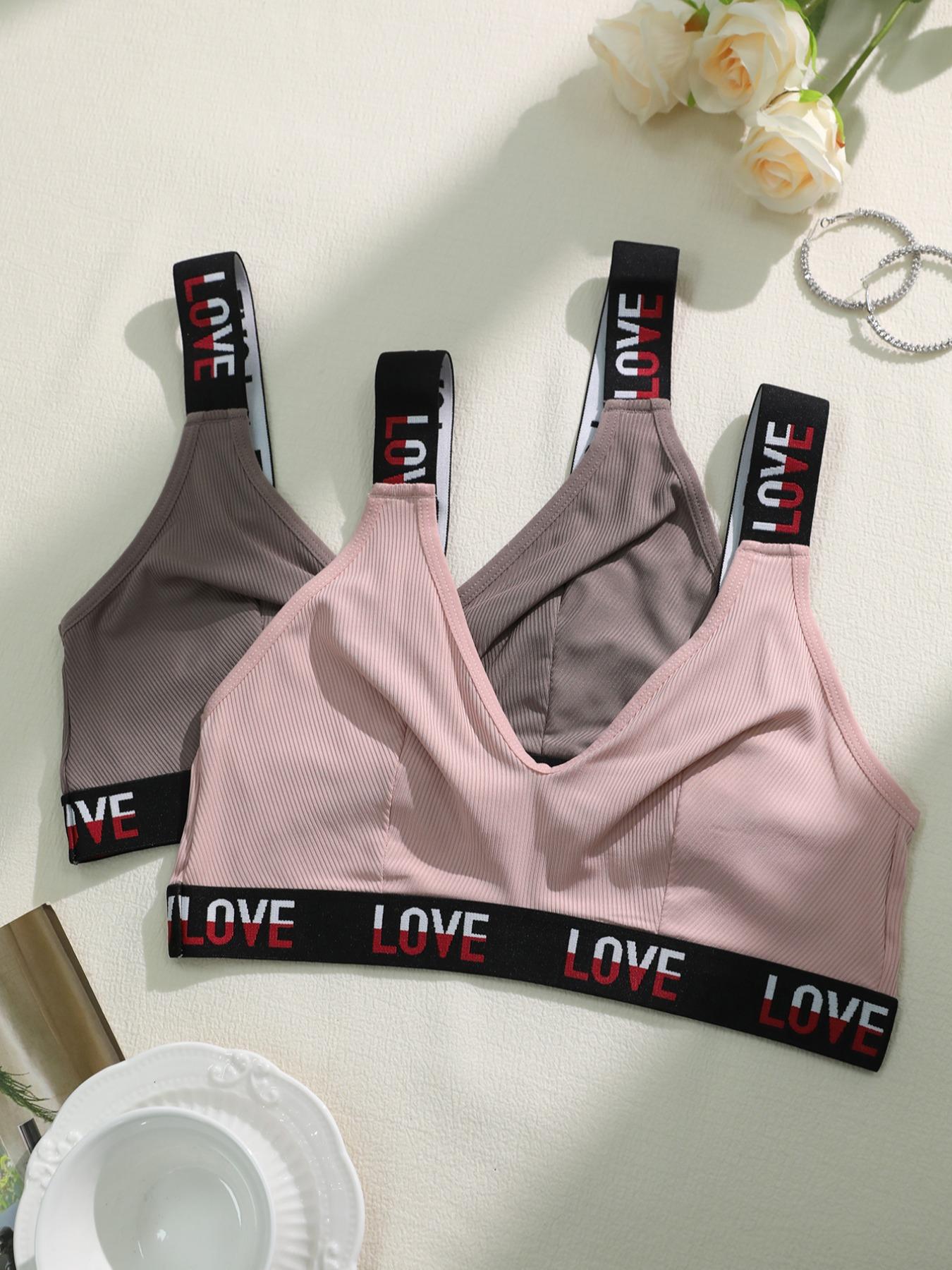 Women's Letter Print Wireless Bralettes, Comfortable Breathable Underwear Top for Daily Wear, Women's Underwear for All Seasons