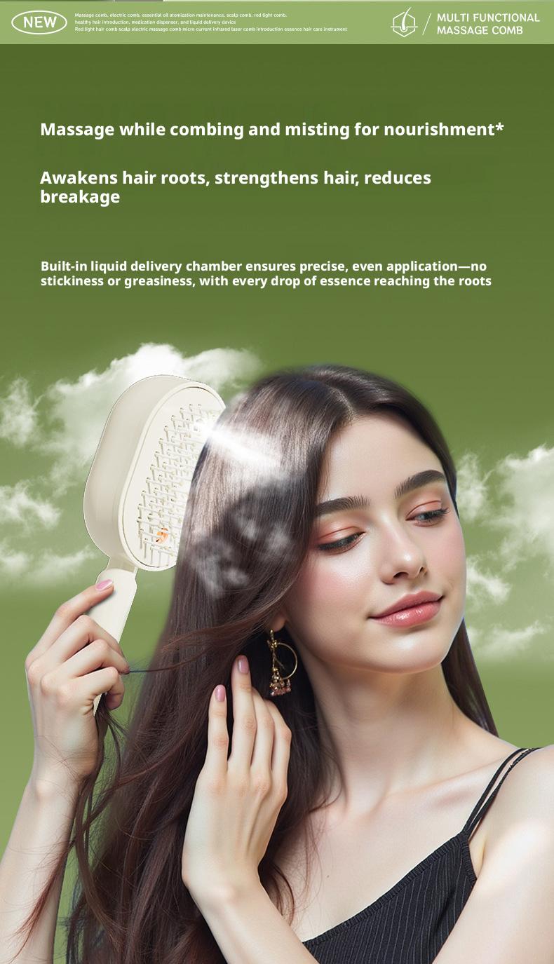 Overseas viral electric spray massage comb, retractable anti-tangle black technology, Tangle Free Hair, hair nourishing and protecting air comb, multifunctional spray hair care comb, 10ml oil storage tank, anti-breakage hair