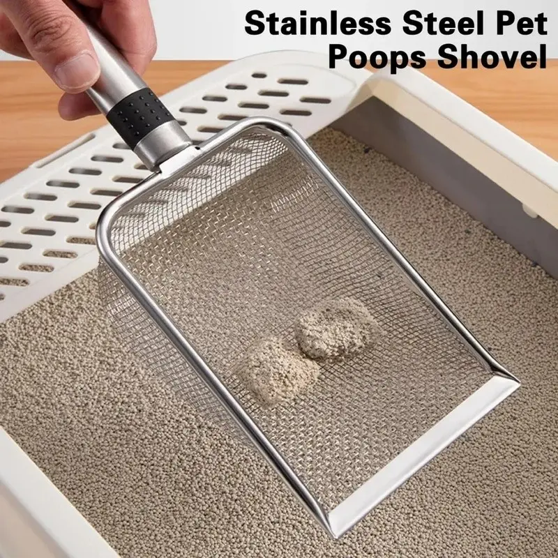 Full Stainless Steel Cat Litter Scoop, 0.8 Mesh Saves Litter, Durable Corrosion-Resistant, Easy to Clean, Pet Care Essential