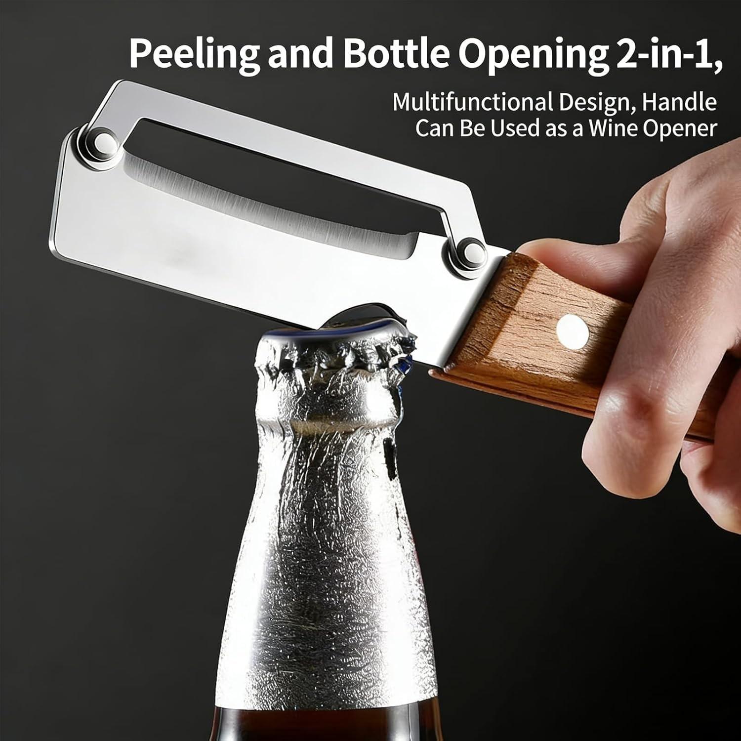 1/2PCS Premium Vegetable Peeler with Wooden Handle and Bottle Opener Stainless Steel Blade Kitchen Tool for Fruit Apple Potato Pumpkin Papaya Zucchini