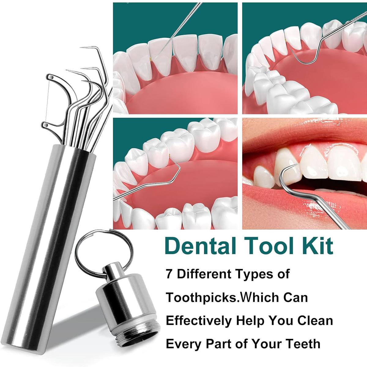 Dental Tools, Reusable Tooth Stains Remover Dental Tool Teeth Cleaning Tools with Holder for Outdoor Picnic, Camping, Travel (7PCS/Set)